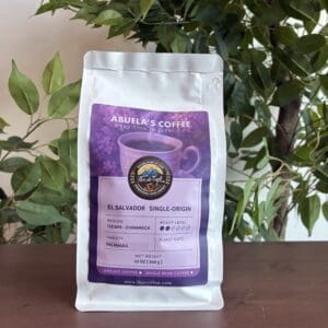 Coffee bag with plant background.