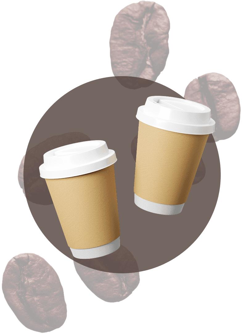 Two coffee cups with coffee beans background.