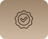 Checkmark badge on brown background.