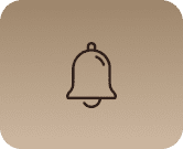 Notification bell icon on brown background.