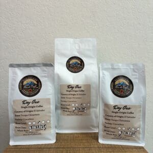 Flor Coffee three packets on a table